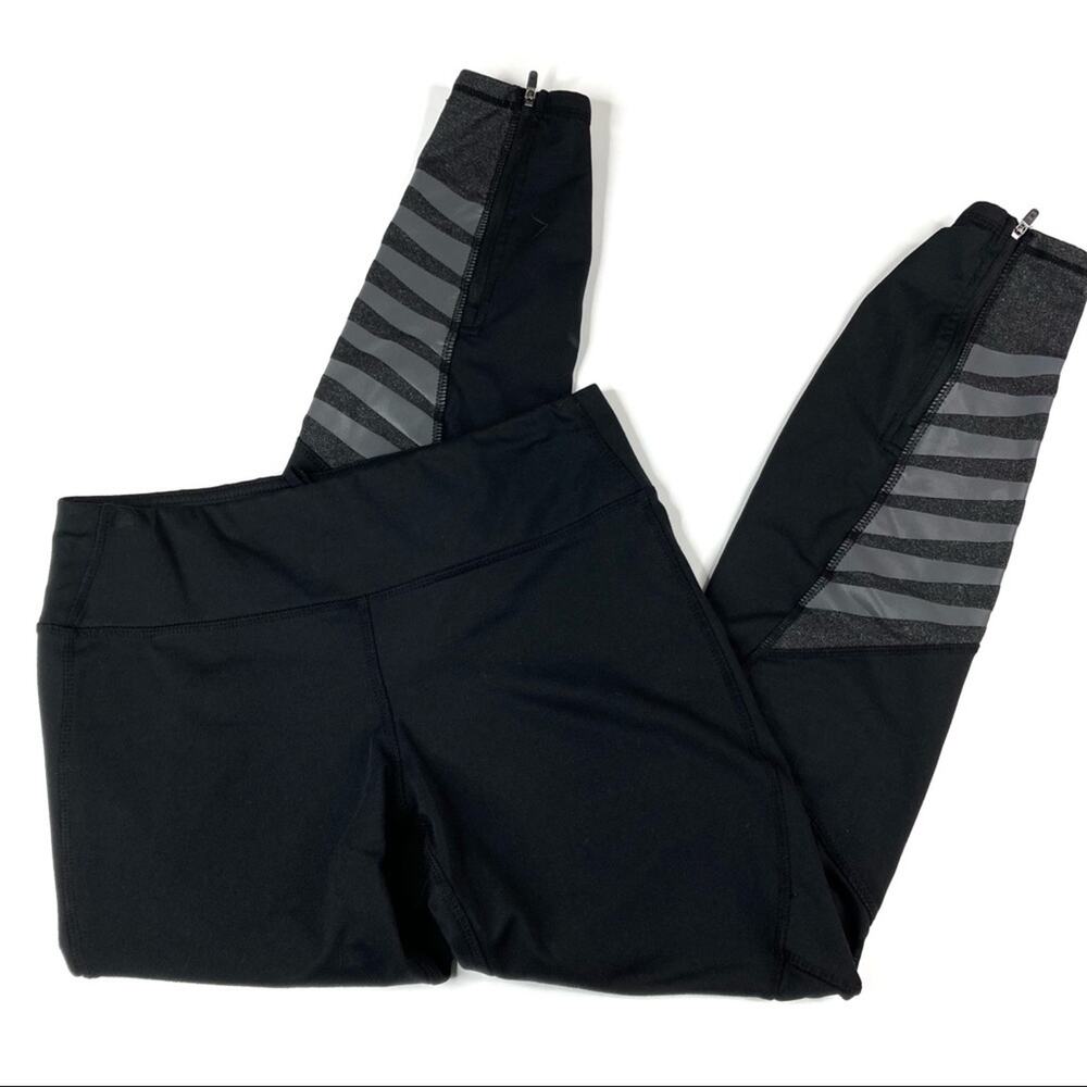 Kyodan Black Athletic Leggings Zipper Ankle w/Mesh Cutout Womens Small